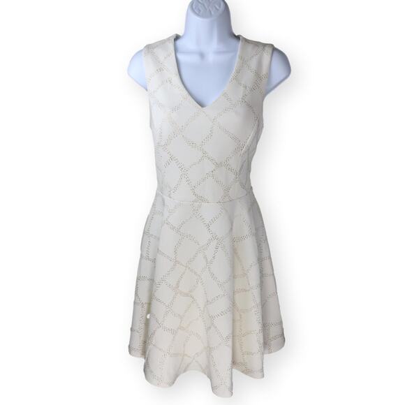 Jodi Kristopher Juniors White Gold Fit Flare Scuba Dress 11 - Picture 1 of 9